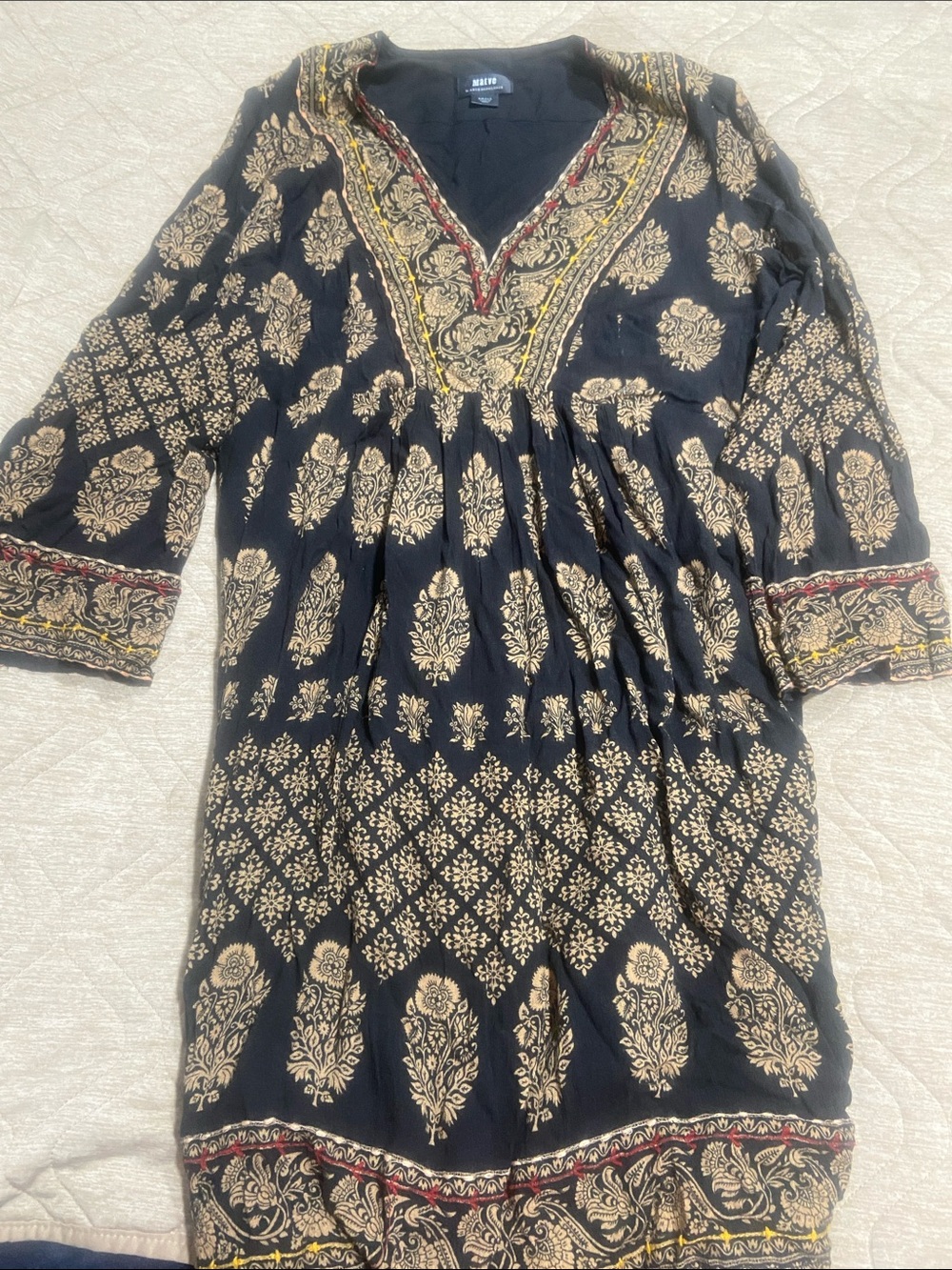 Anthropologie Maeve Black Dresswith Gold Embroidery - Picture 8 of 10